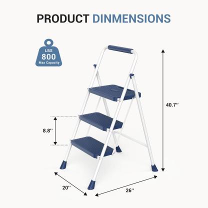 Step Ladder, Foldable Stool with Wide Pedal, Cushioned Handle, 800lbs Capacity for Home Kitchen and Outdoor, Black