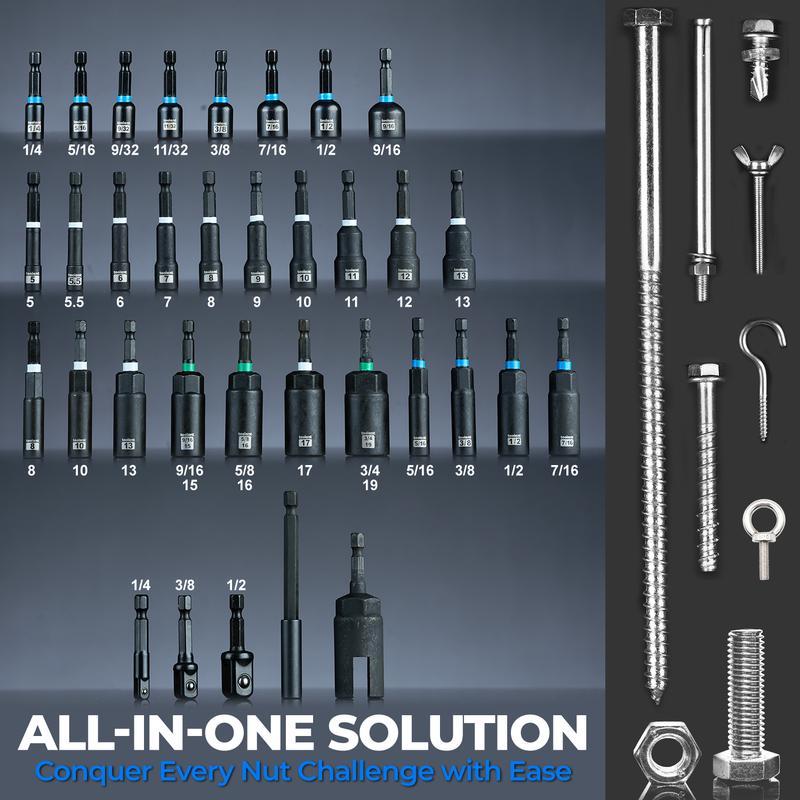 Magnetic Nut Driver Set, socket set, Impact  Bit Set, Deep Nut  Set, Impact Socket Adapters, Wing Nut , Bit Extension, 1/4 Quick Change springtok