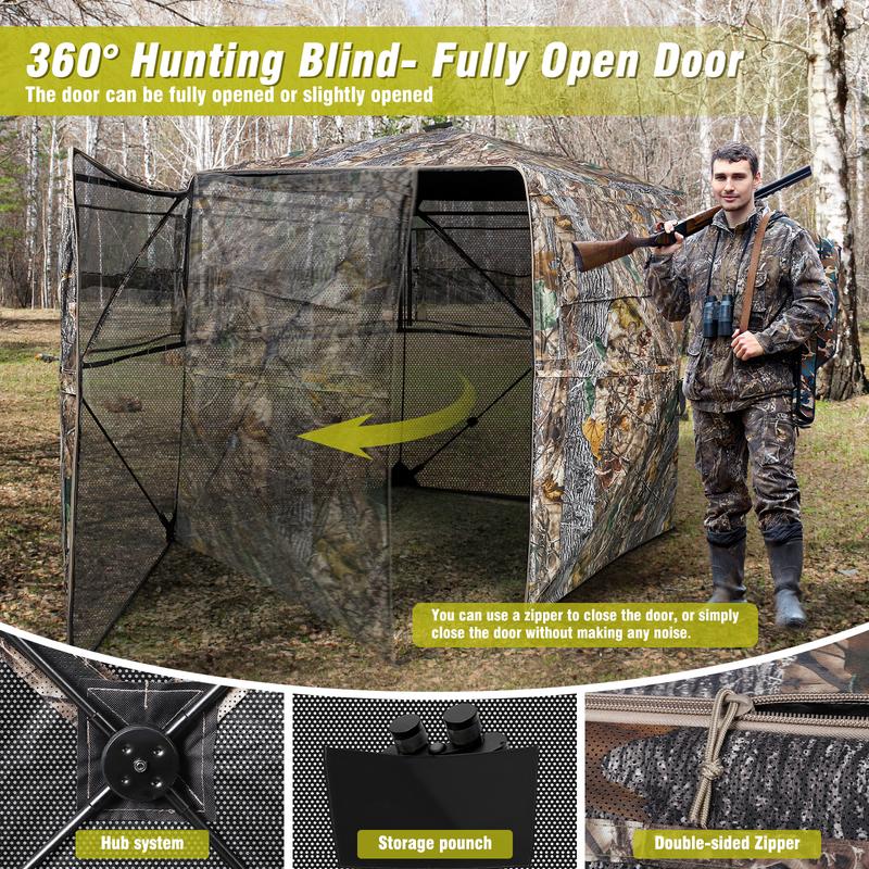 Hunting Blind 270°/360° See Through Ground Blinds with Silent Windows Carry Bag, Two Size Option Portable Hunting Tent for Deer Duck Turkey
