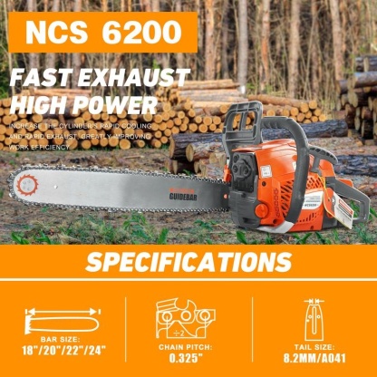 20 Inch Portable Gas-Powered Chainsaw, 62CC Power Chain Saws Gas Powered 2 Stroke Handed Petrol Gasoline Chain Saw for Cutting Wood Outdoor Garden