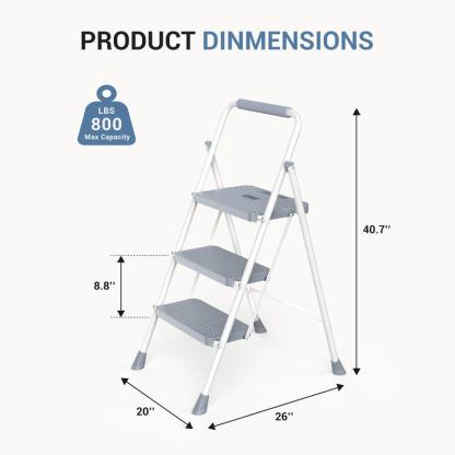 Step Ladder, Foldable Stool with Wide Pedal, Cushioned Handle, 800lbs Capacity for Home Kitchen and Outdoor, Black