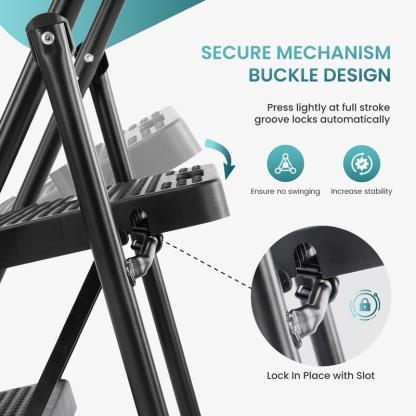 Step Ladder, Foldable Stool with Wide Pedal, Cushioned Handle, 800lbs Capacity for Home Kitchen and Outdoor, Black