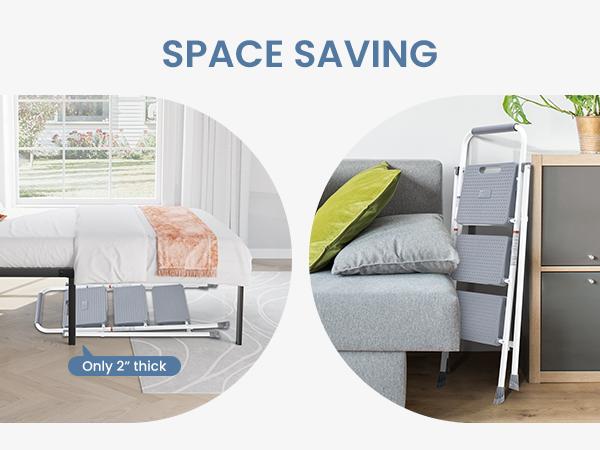 Sweet Furniture S - Step Ladder, Foldable Stool with Wide Pedal, Cushioned Handle, 800lbs Capacity for Home Kitchen and Outdoor, Black