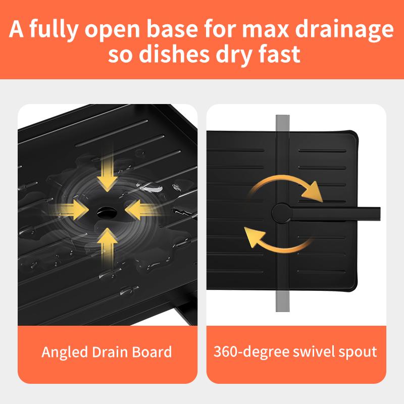 Foldable Over Sink Dish Drying Rack｜Pull-Out 2-Tier Dish Drainer with Utensil Holder｜Space Saving Kitchen Organizer for Small Kitchens