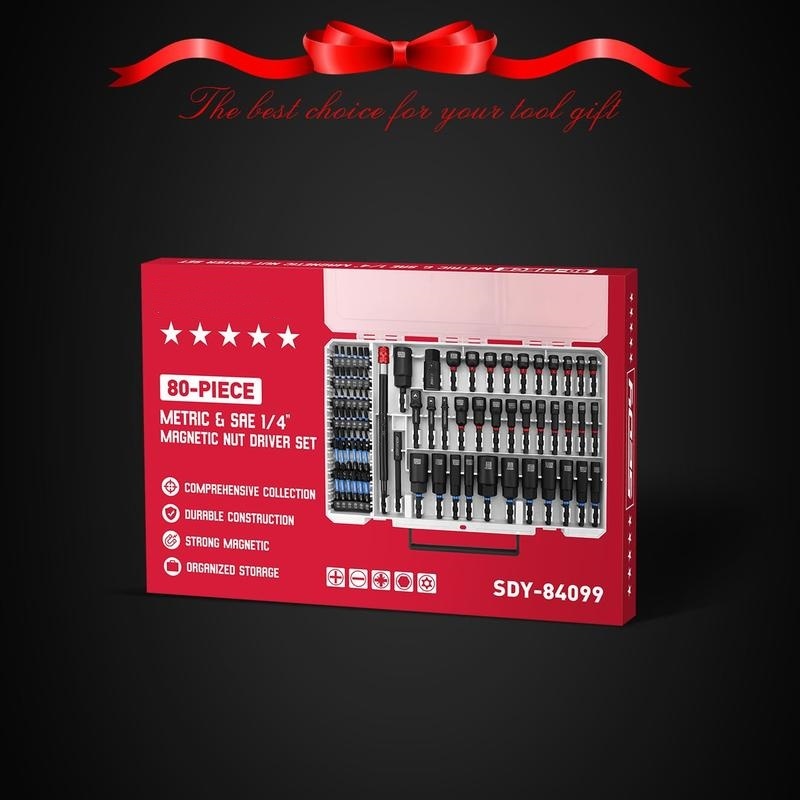Magnetic Impact Nut Driver Set, 80pc or 41pc, Metric & SAE with Socket Adapters, Bit Holder, Wing Nut Driver, Universal Sockets, Quick Release Extension, Power Bits toolbox screwdriver set, Christmas gift