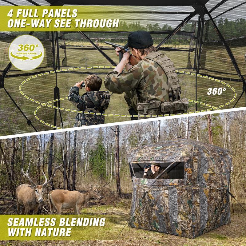 Hunting Blind 270°/360° See Through Ground Blinds with Silent Windows Carry Bag, Two Size Option Portable Hunting Tent for Deer Duck Turkey