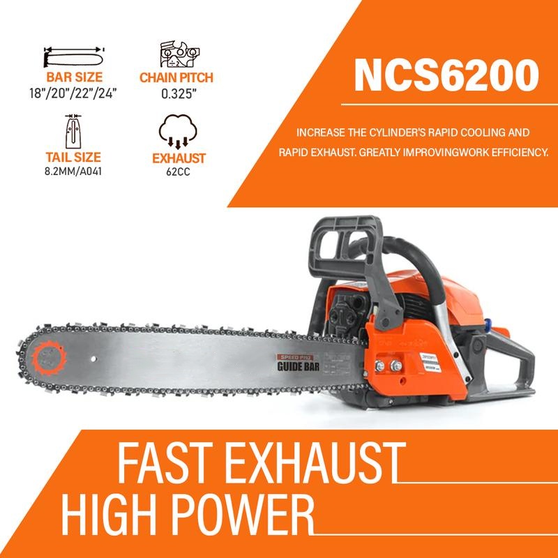 20 Inch Portable Gas-Powered Chainsaw, 62CC Power Chain Saws Gas Powered 2 Stroke Handed Petrol Gasoline Chain Saw for Cutting Wood Outdoor Garden
