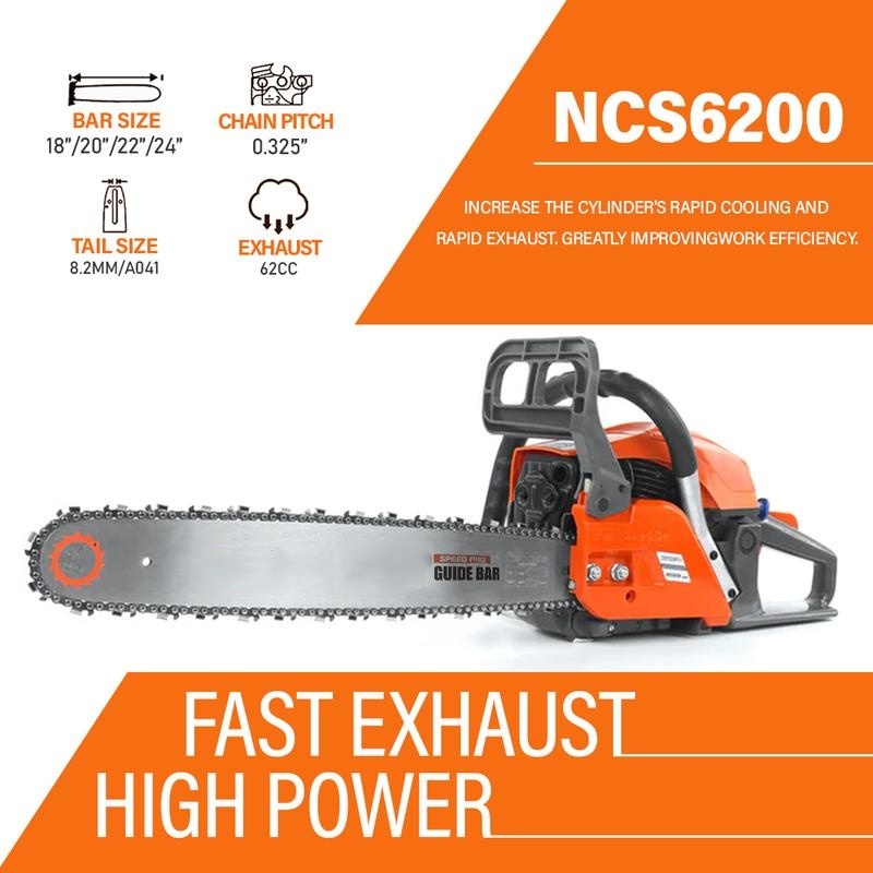 20 Inch Portable Gas-Powered Chainsaw, 62CC Power Chain Saws Gas Powered 2 Stroke Handed Petrol Gasoline Chain Saw for Cutting Wood Outdoor Garden