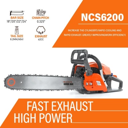 20 Inch Portable Gas-Powered Chainsaw, 62CC Power Chain Saws Gas Powered 2 Stroke Handed Petrol Gasoline Chain Saw for Cutting Wood Outdoor Garden