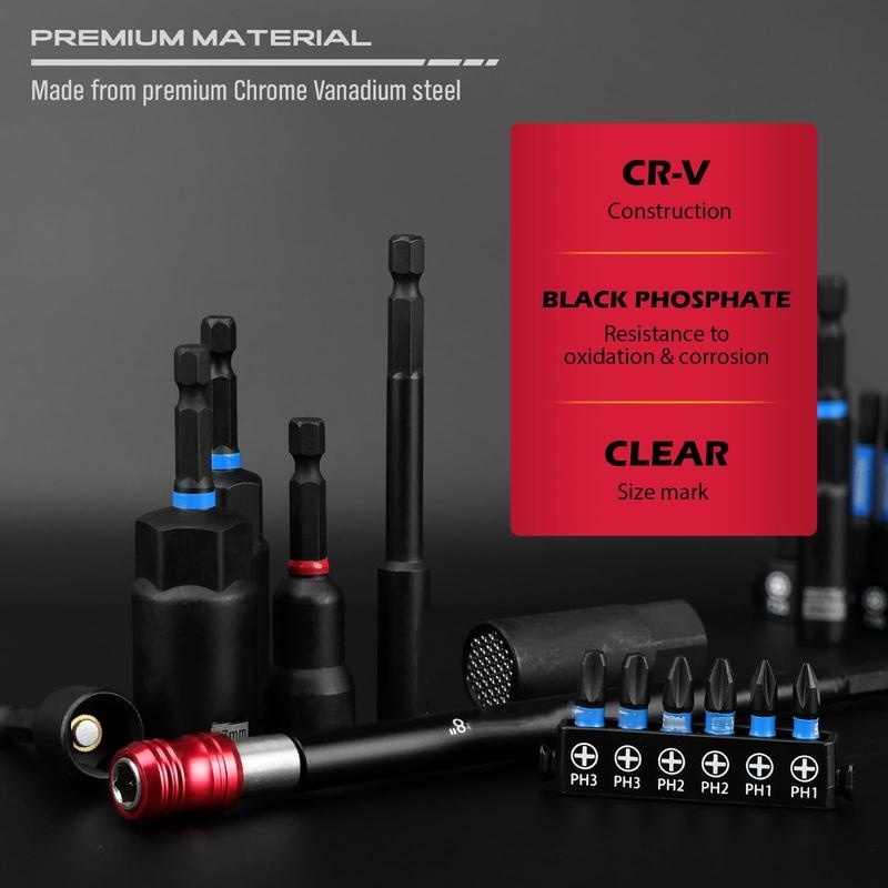 Magnetic Impact Nut Driver Set, 80pc or 41pc, Metric & SAE with Socket Adapters, Bit Holder, Wing Nut Driver, Universal Sockets, Quick Release Extension, Power Bits toolbox screwdriver set, Christmas gift