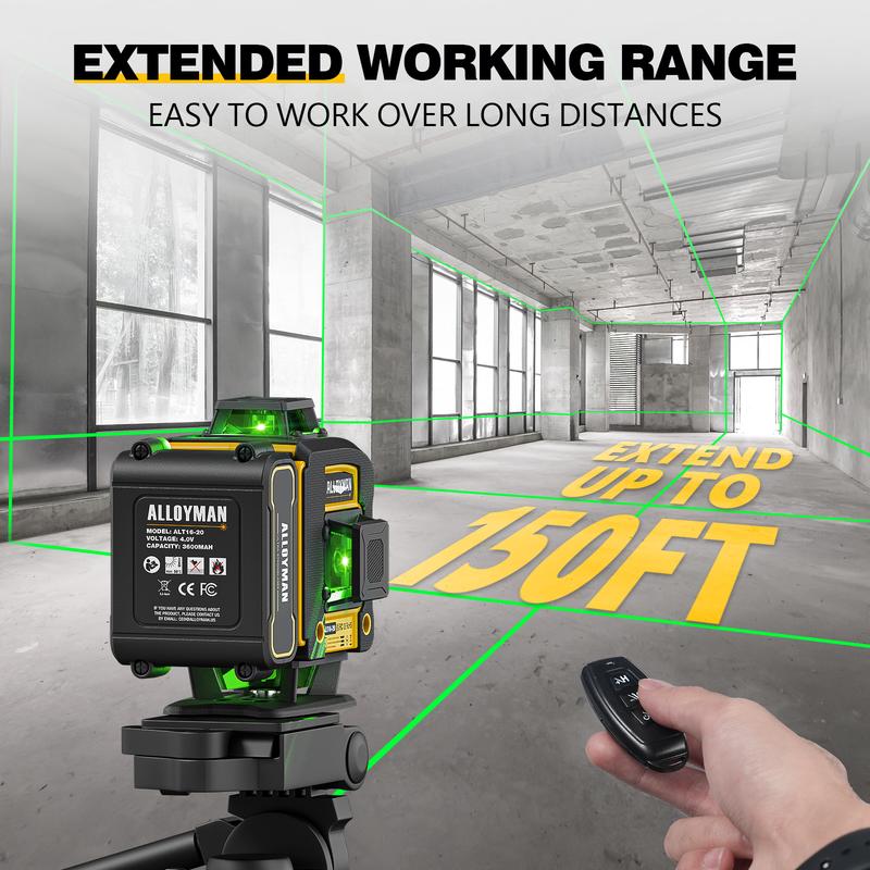 Laser Level with Tripod, 4x360° Self Leveling Laser Level, 16 Line-Green Line Laser 4D with 2Pcs Lithium Batteries for Picture Hanging, Tile, Home Renovation, Indoor Project, Great Gift Ideas for a Perfect Christmas and New Year