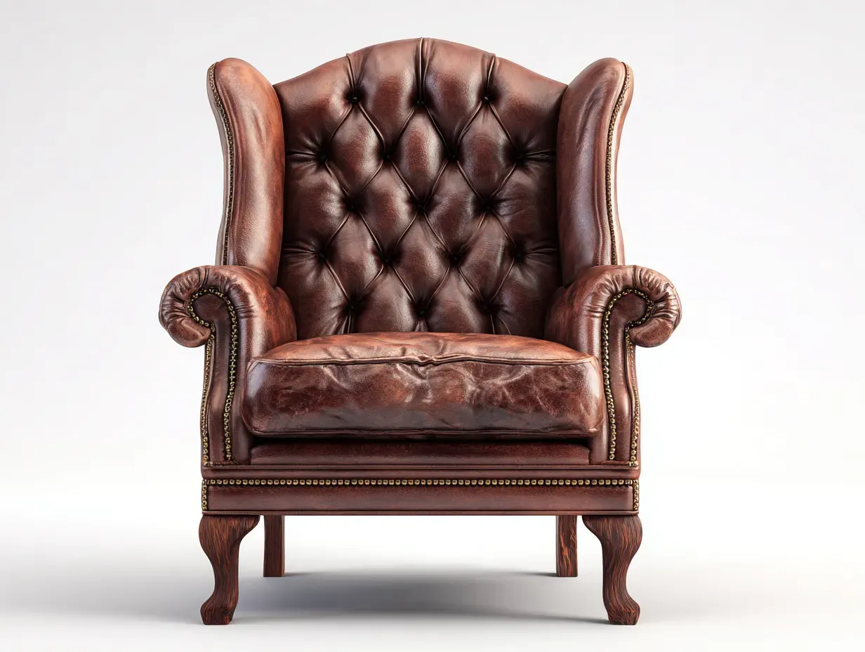 Fauteuil à oreilles - cuir synthétique-bois - 79x86x107 cm - Marron - Style classique-Airyuse