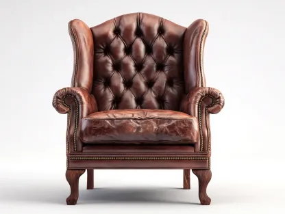 Fauteuil à oreilles - cuir synthétique-bois - 79x86x107 cm - Marron - Style classique-Airyuse