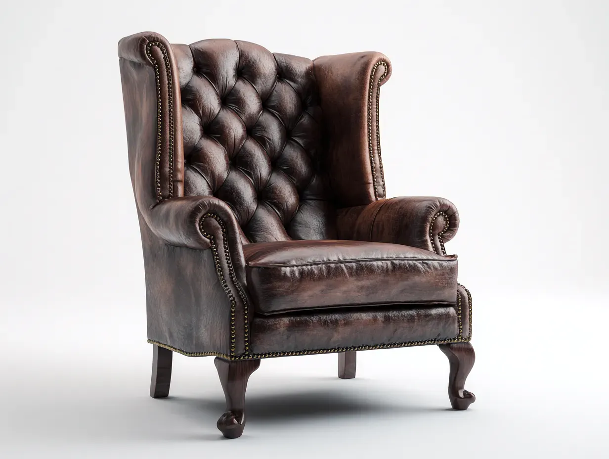 Fauteuil à oreilles - cuir synthétique-bois - 81x84x109 cm - Marron foncé - Style classique-Airyuse