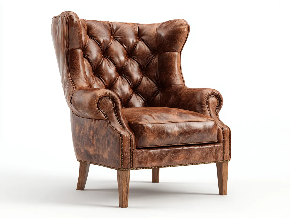 Fauteuil à oreilles - Cuir - 86x92x108 cm - Marron - Style classique-Airyuse