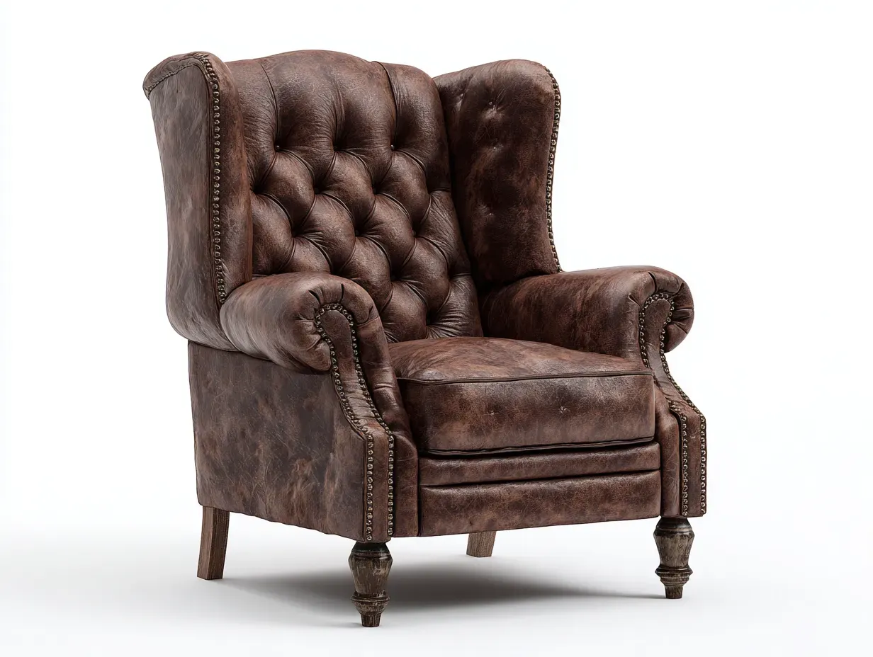 Fauteuil à oreilles - cuir synthétique-bois - 76x88x104 cm - Marron - Style classique-Airyuse