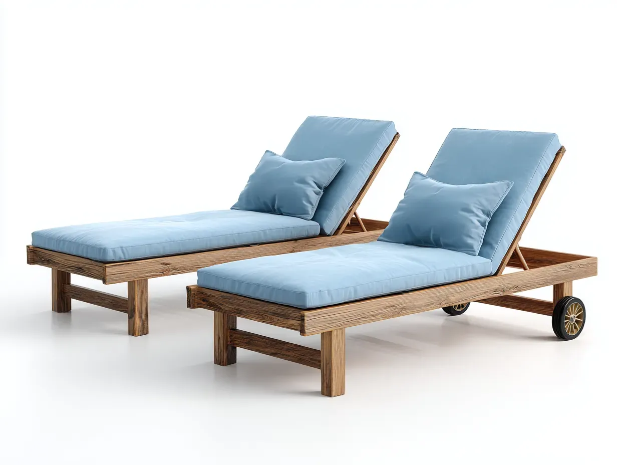 Bain de soleil - Bois-Tissu - 197x76x84 cm - Bleu clair-Marron - Style naturel-Airyuse