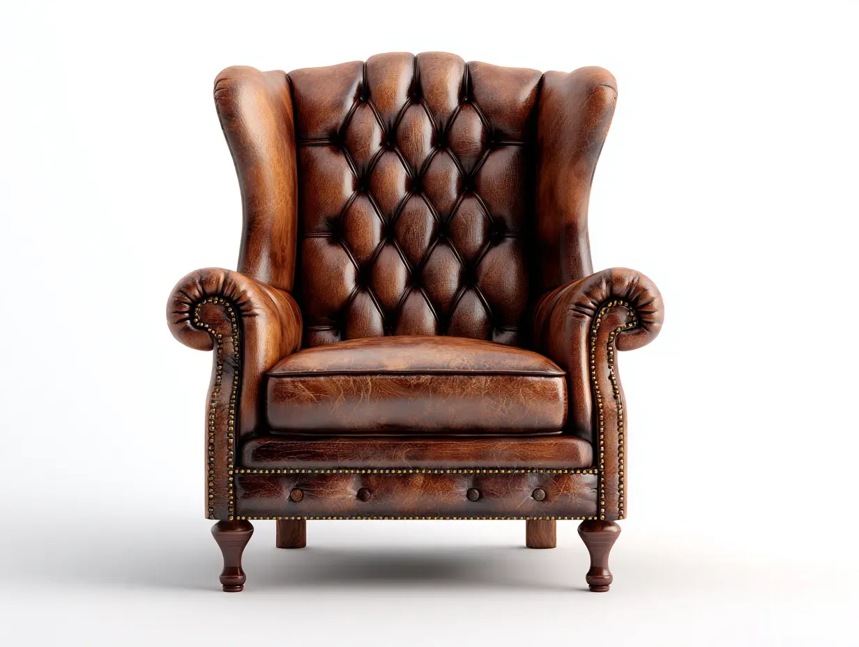 Fauteuil à oreilles - Cuir - 86x92x108 cm - Marron - Style classique vintage-Airyuse