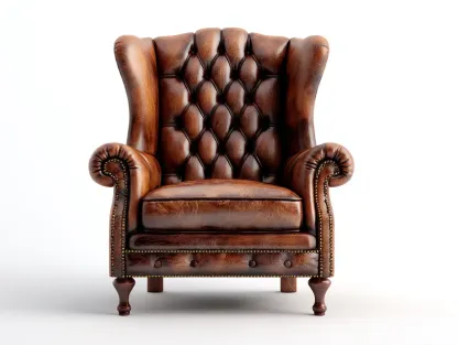 Fauteuil à oreilles - Cuir - 86x92x108 cm - Marron - Style classique vintage-Airyuse