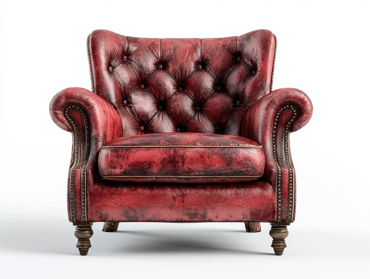 Fauteuil à oreilles - Cuir - 88x94x106 cm - Rouge foncé - Style classique vintage-Airyuse