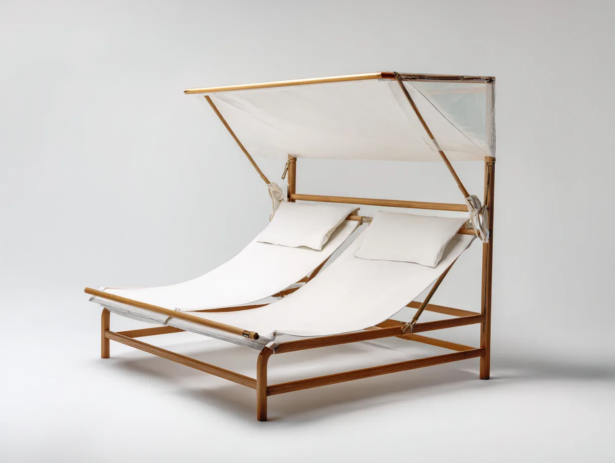 Bain de soleil - Bois-Tissu - 212x150x198 cm - Blanc-Marron - Style minimaliste-Airyuse