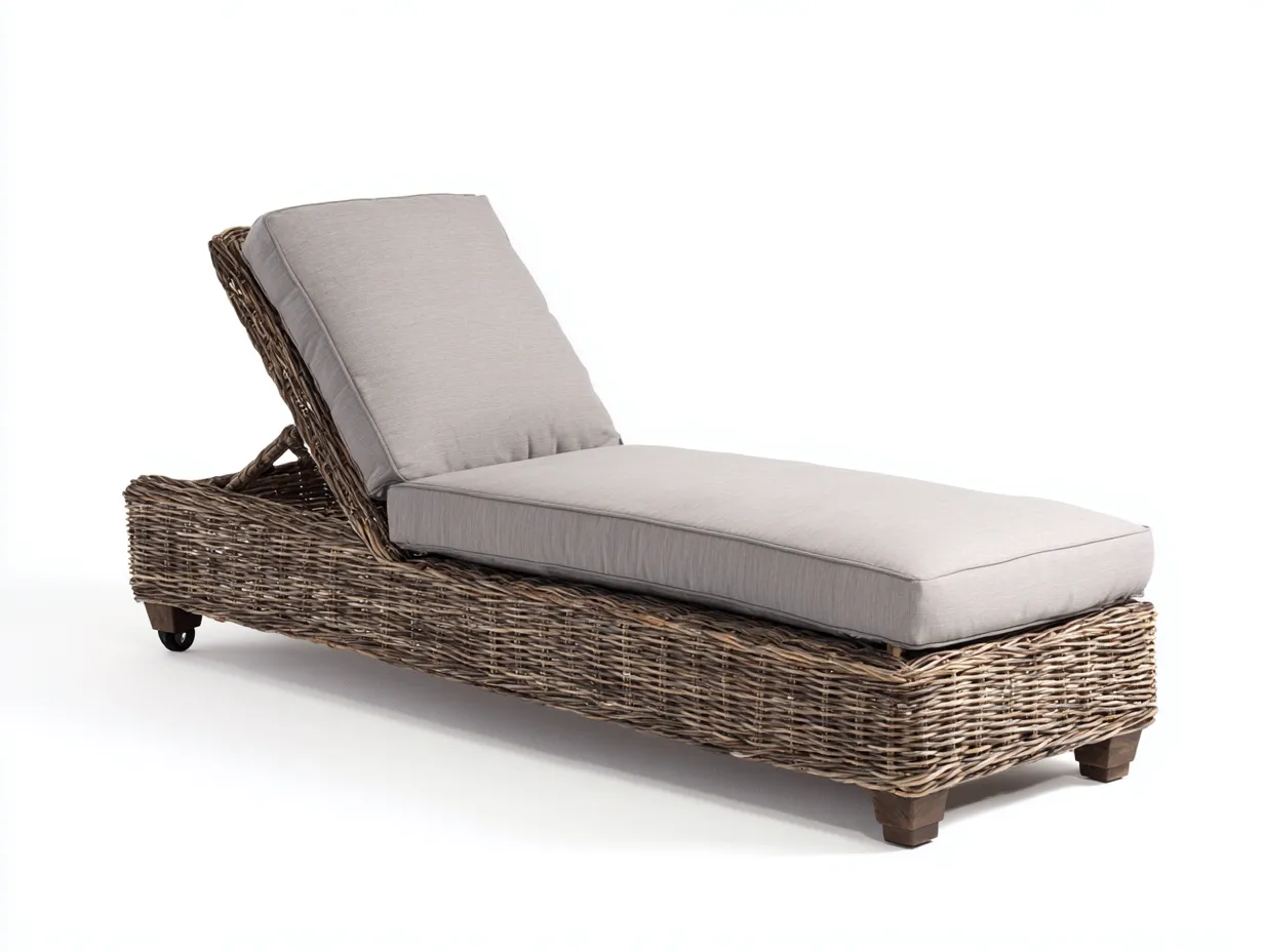 Bain de soleil - Résine tressée-Bois-Tissu - 198x72x82 cm - Gris-Marron - Style naturel-Airyuse