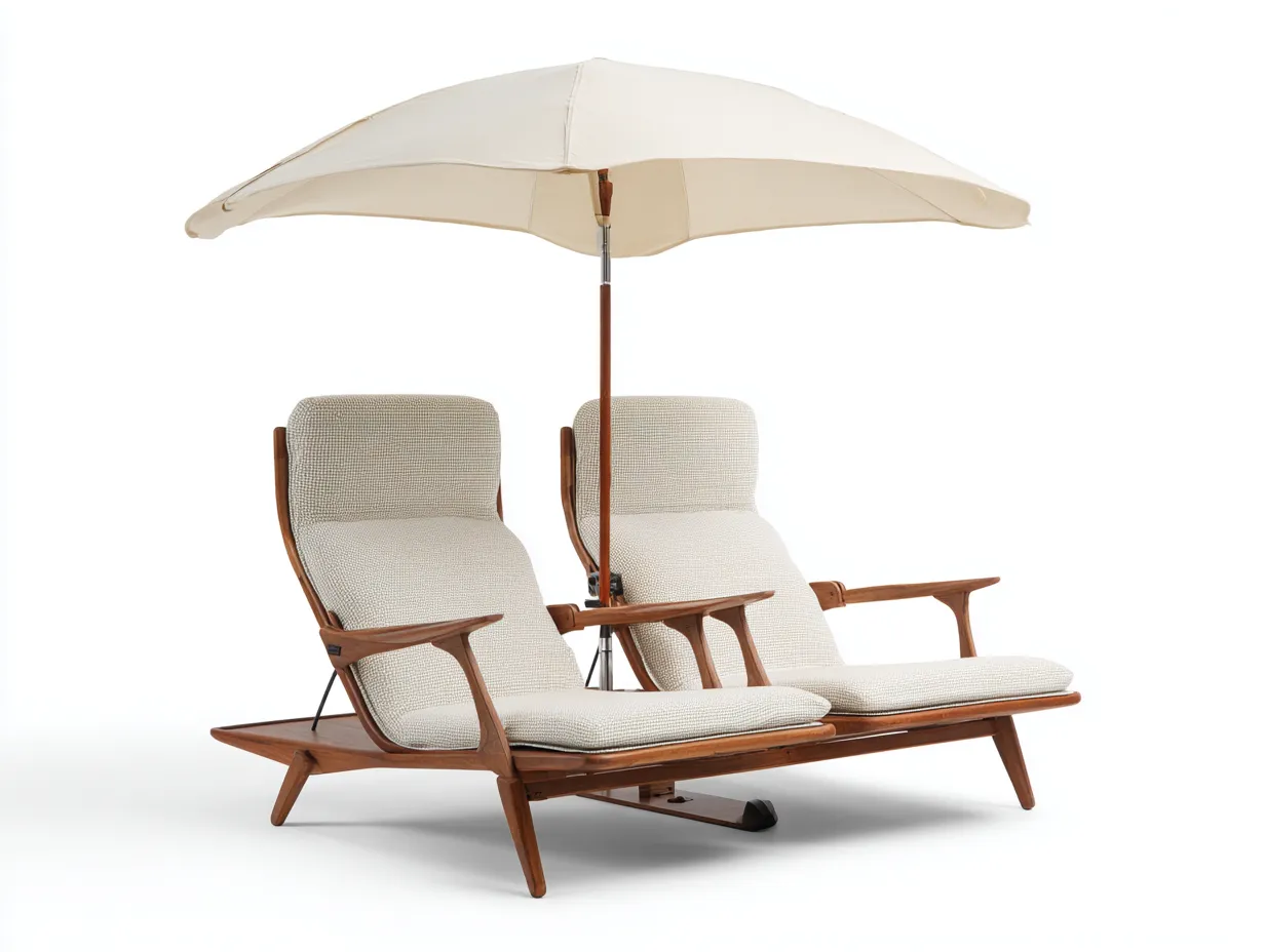 Bain de soleil - Bois-Tissu-Métal - 210x155x205 cm - Blanc-Marron - Style contemporain-Airyuse