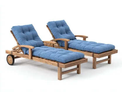 Bain de soleil - Bois-Tissu - 199x78x90 cm - Bleu-Marron - Style naturel-Airyuse