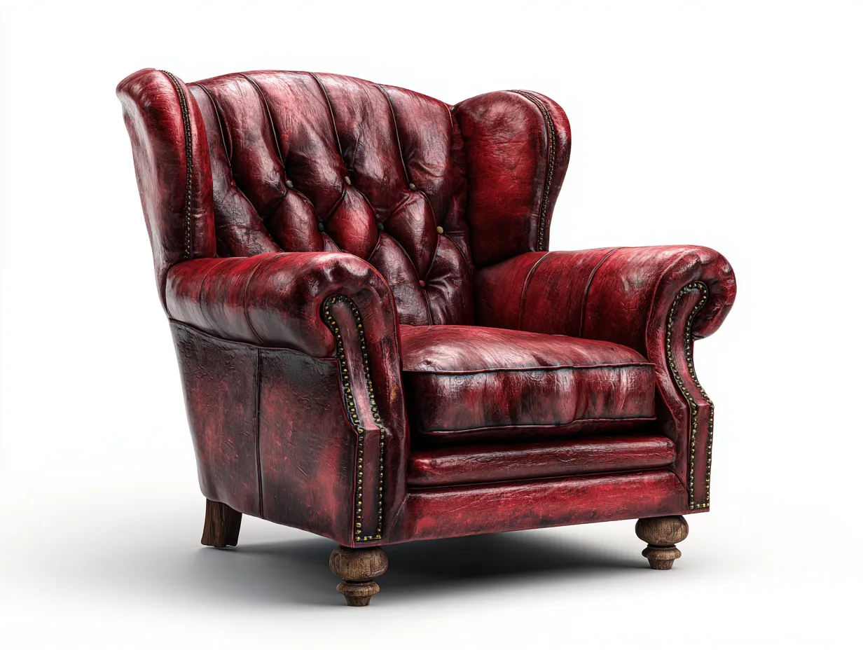 Fauteuil à oreilles - Cuir - 86x92x104 cm - Rouge foncé - Style classique vintage-Airyuse