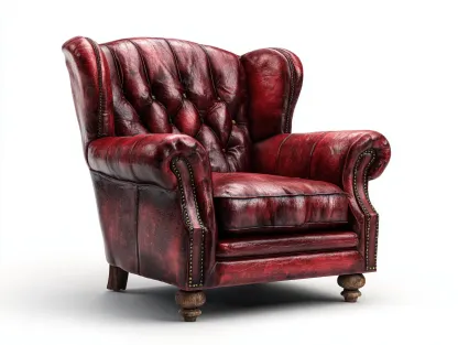 Fauteuil à oreilles - Cuir - 86x92x104 cm - Rouge foncé - Style classique vintage-Airyuse