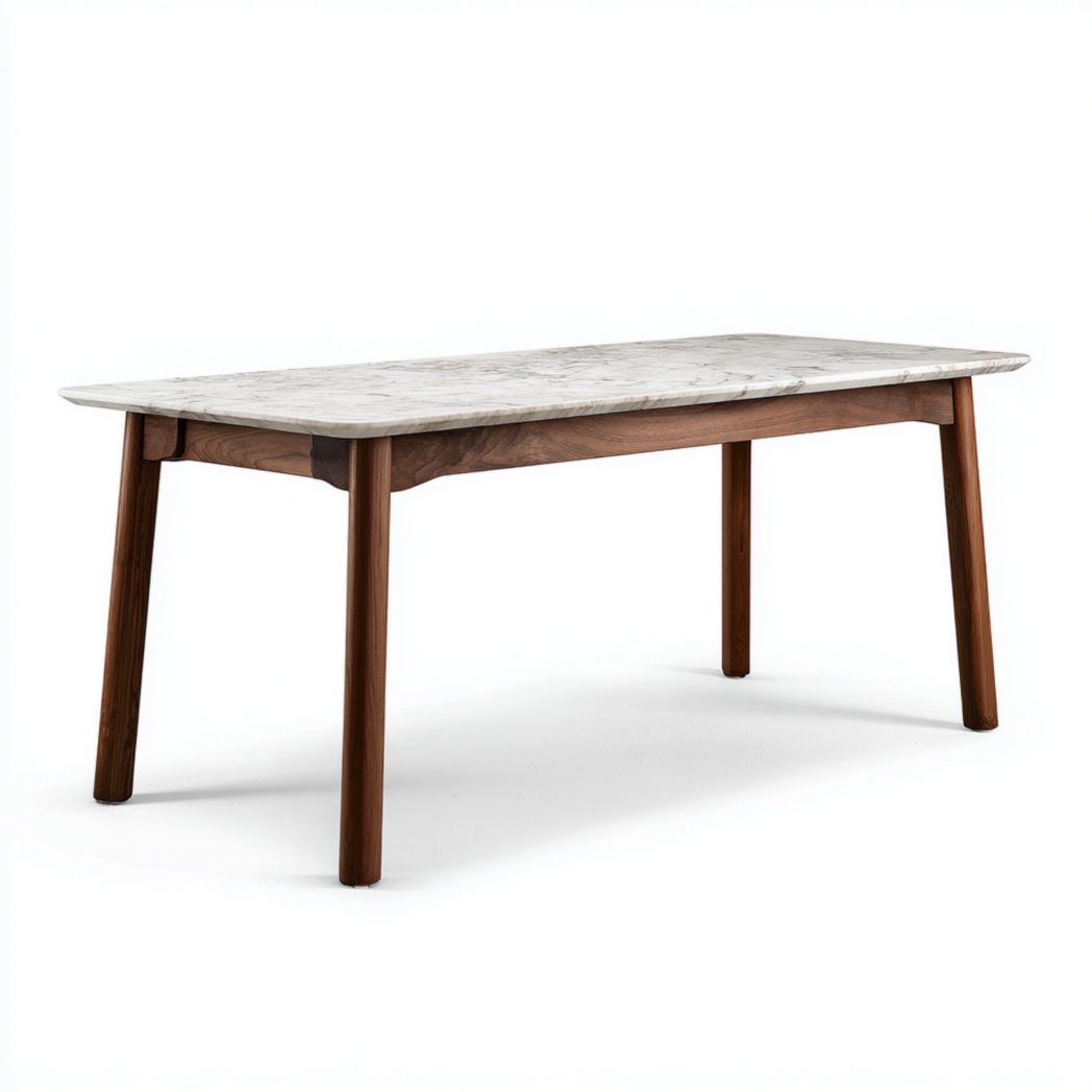 Table à manger rectangulaire avec plateau en marbre blanc et pieds en bois-Rf Home Designer