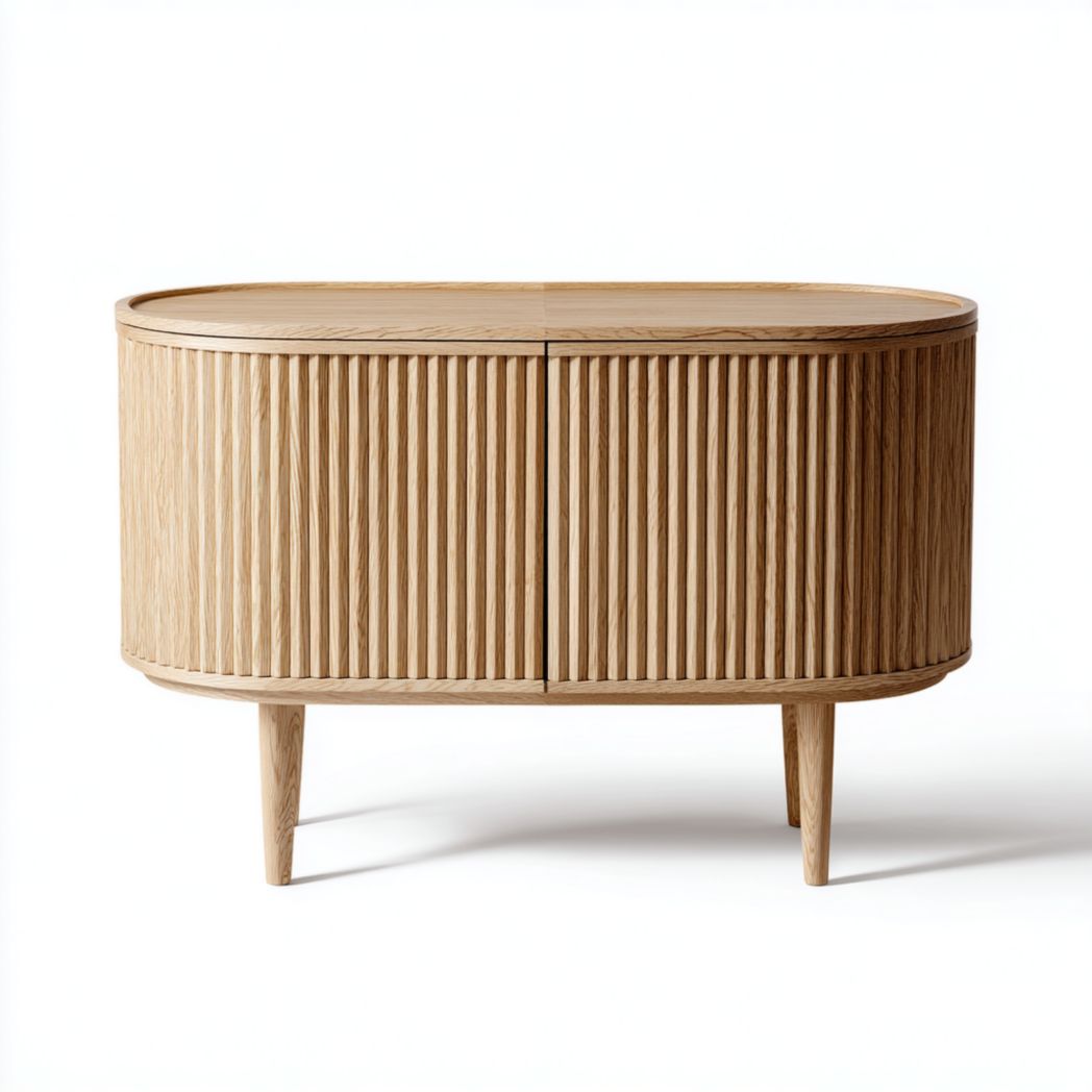 Buffet arrondi en chêne massif à portes rainurées-Rf Home Designer