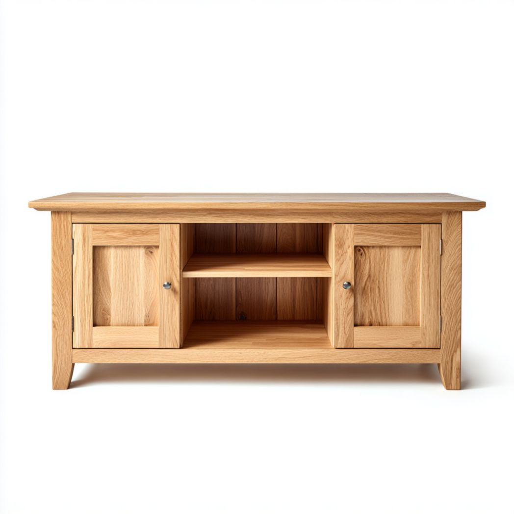 Buffet bas en chêne massif avec deux portes et niche centrale-Rf Home Designer