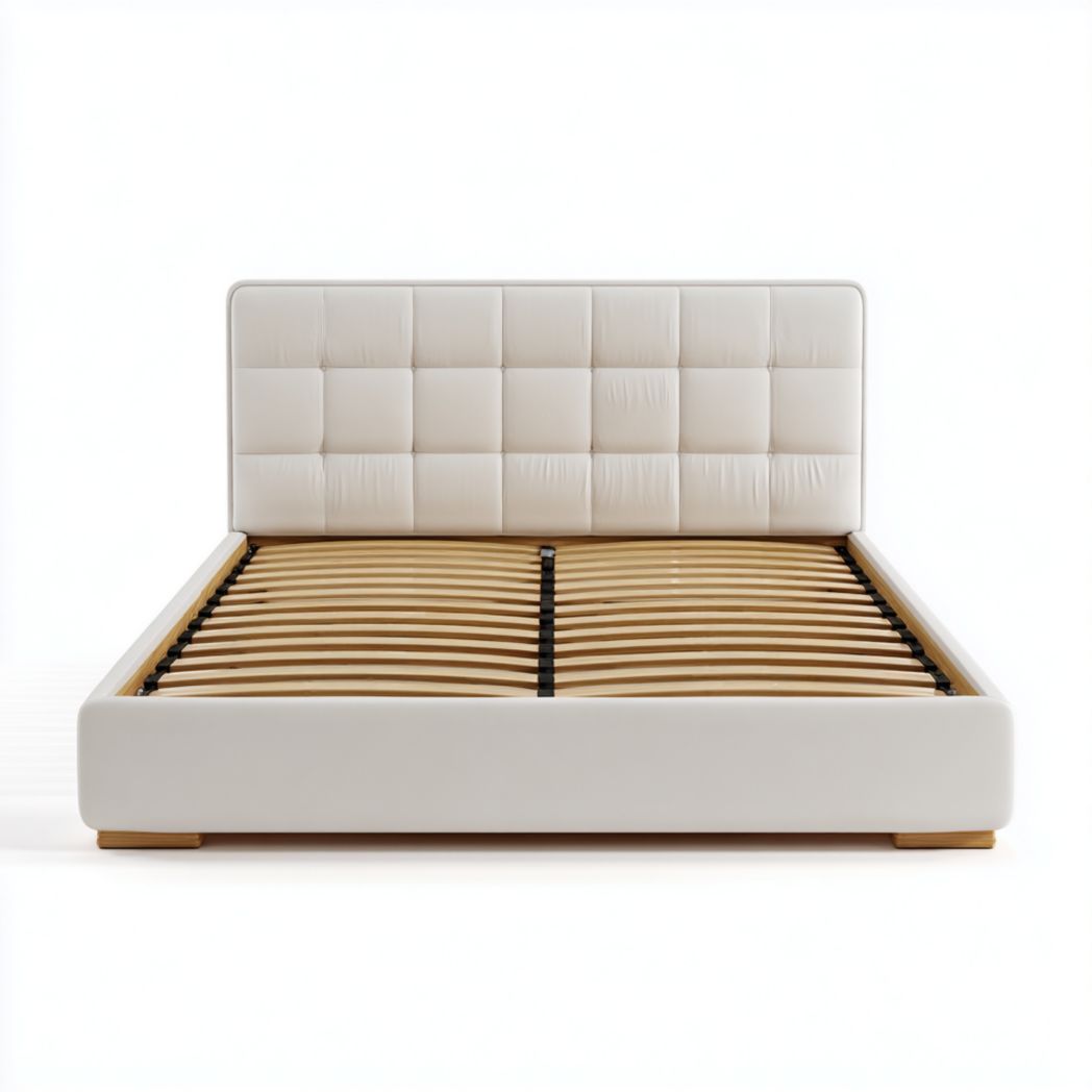 Lit en cuir blanc avec sommier à lattes en bois-Rf Home Designer