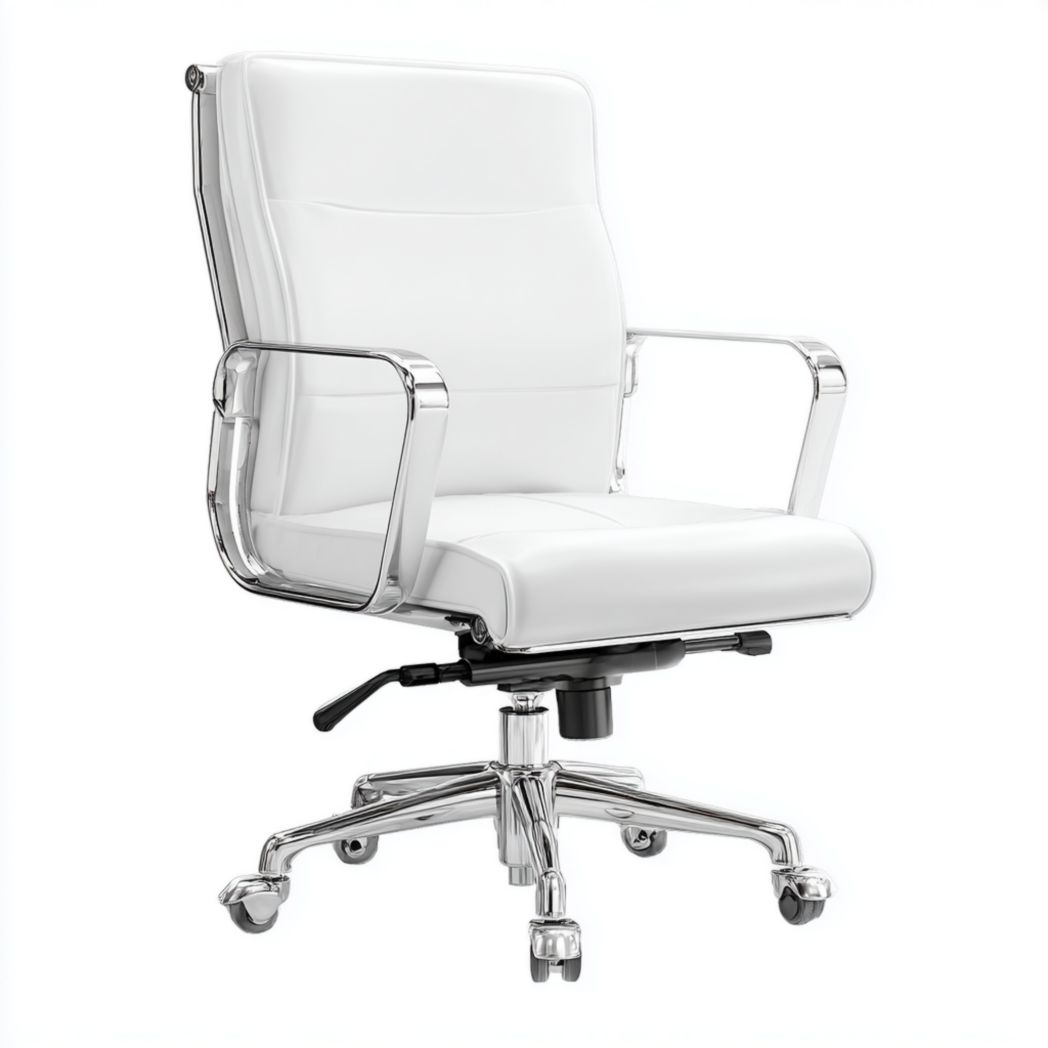 Chaise de bureau pivotante en similicuir blanc avec base chromée-Rf Home Designer