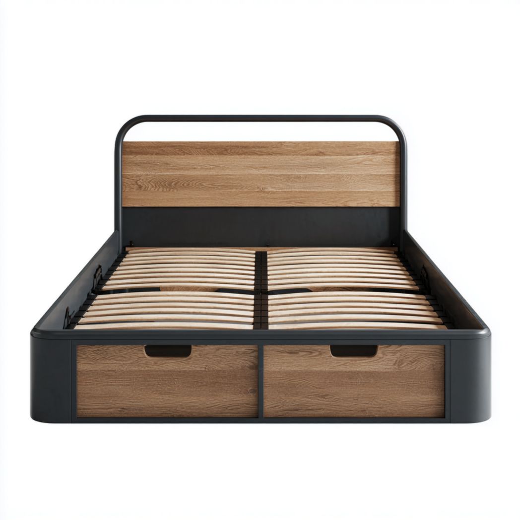 Lit en métal et bois avec sommier à lattes et rangements intégrés-Rf Home Designer