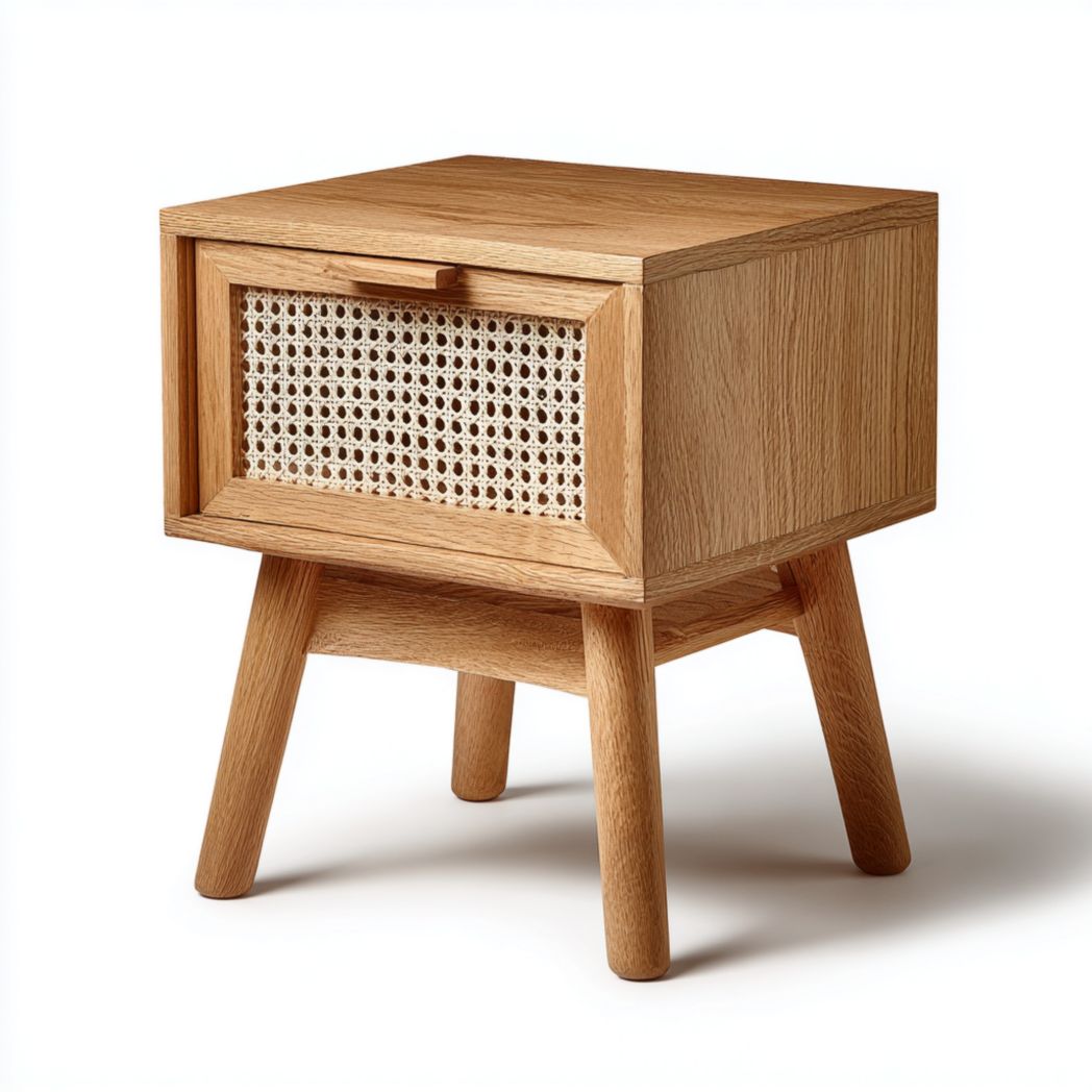 Table de chevet en chêne massif avec façade en cannage-Rf Home Designer