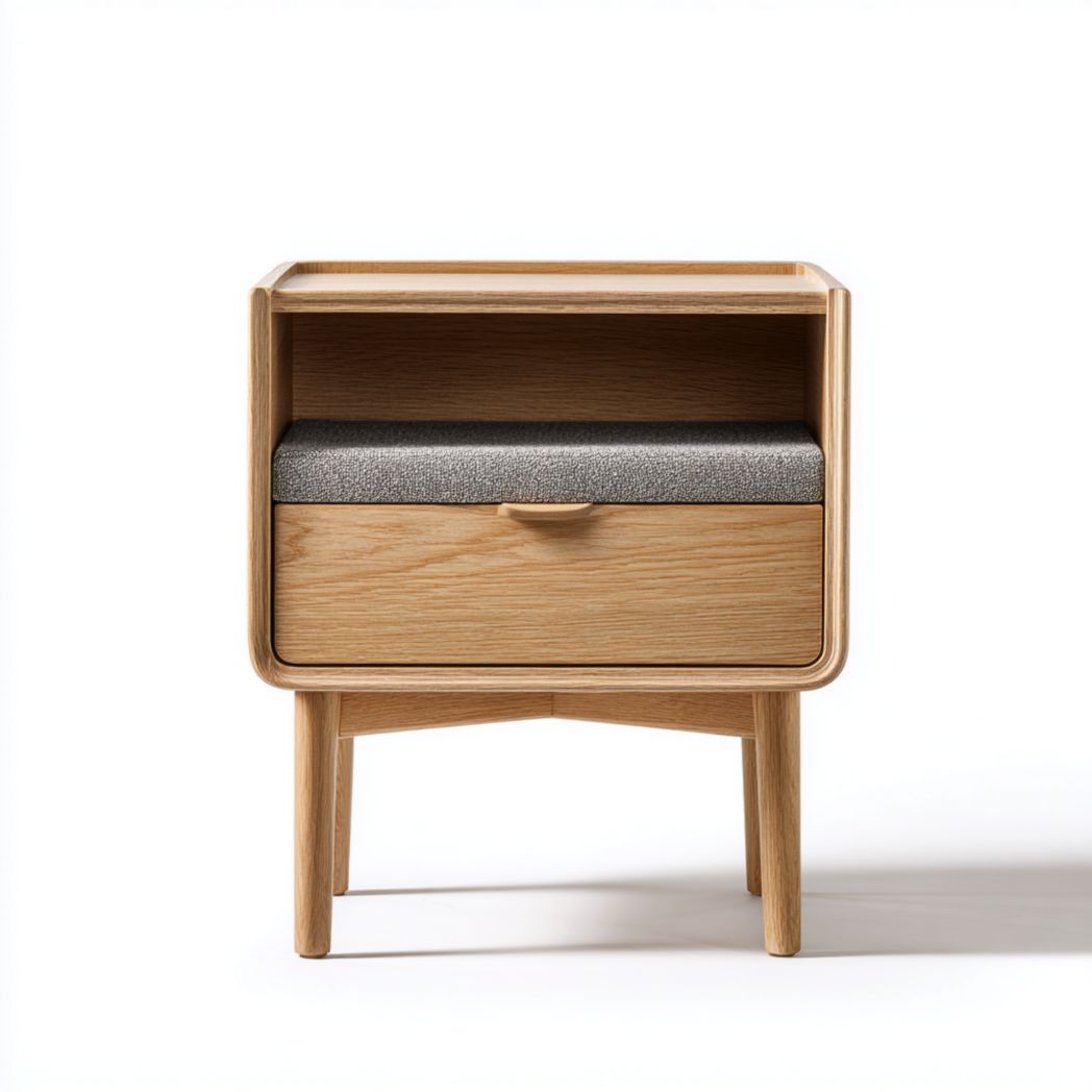 Table de chevet en bois clair avec tiroir et niche ouverte-Rf Home Designer