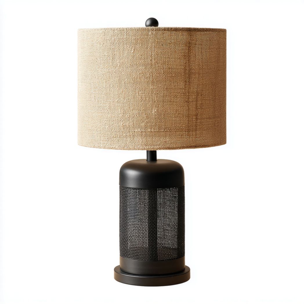 Lampe de table en métal noir avec abat-jour en tissu-Rf Home Designer