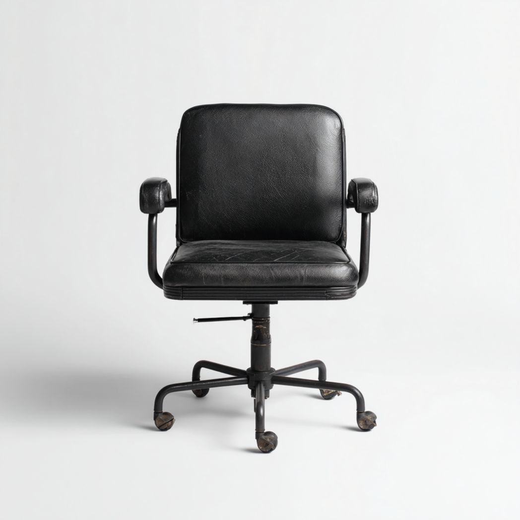 Chaise de bureau pivotante en similicuir noir avec base métallique-Rf Home Designer