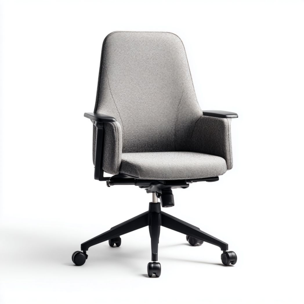 Chaise de bureau ergonomique en tissu gris avec accoudoirs et base pivotante-Rf Home Designer