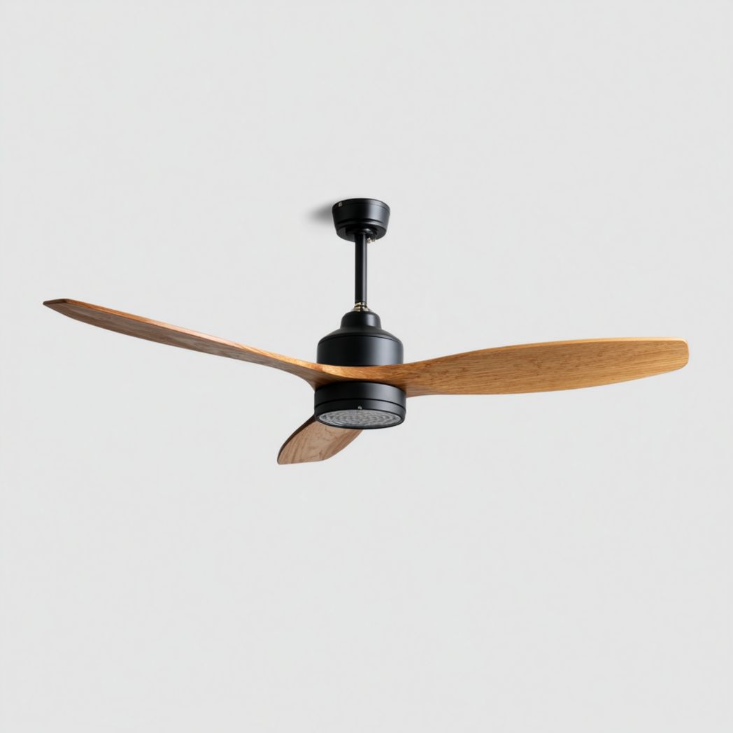 Ventilateur de plafond 3 pales en bois et métal noir-Rf Home Designer