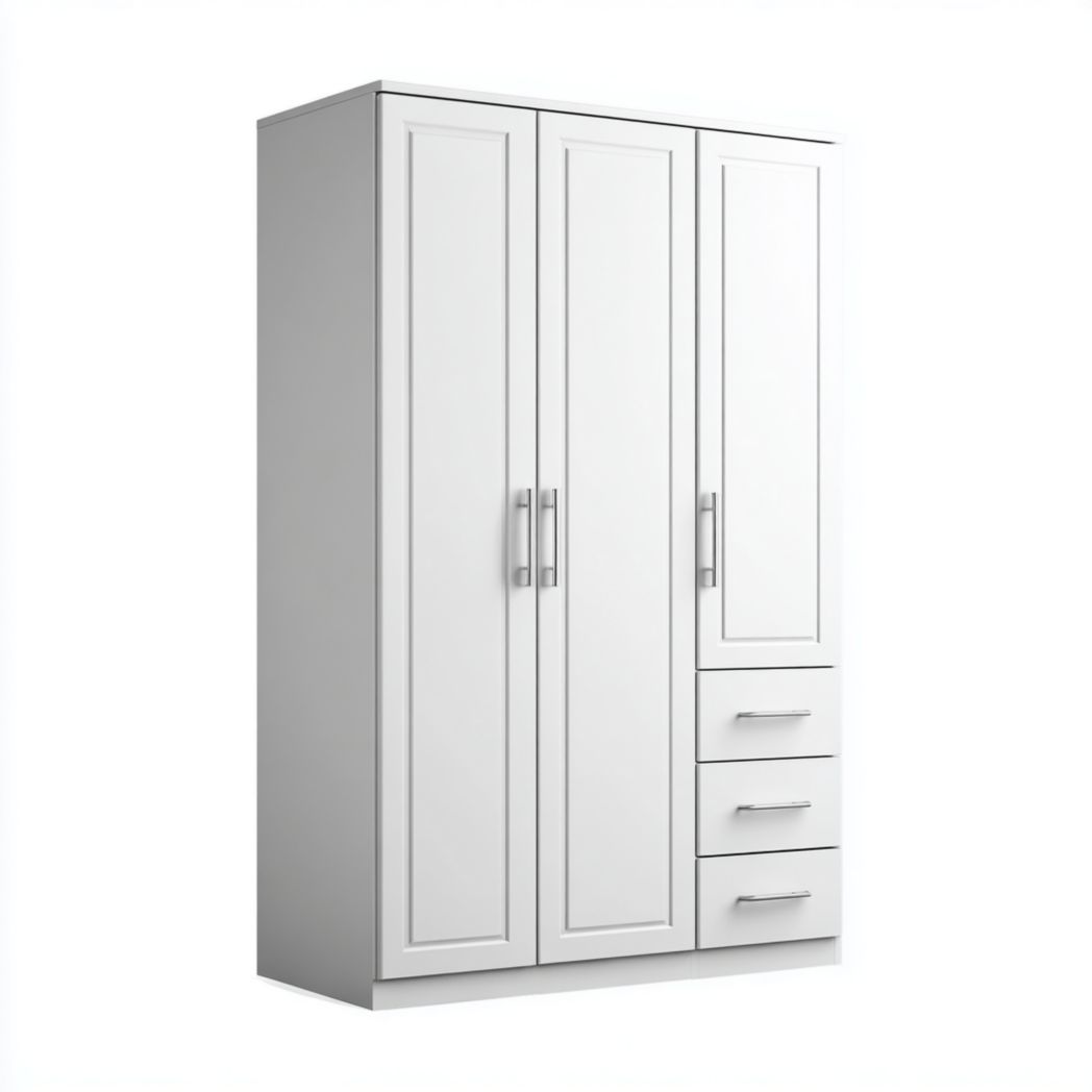 Armoire trois portes en bois MDF blanc avec trois tiroirs-Rf Home Designer