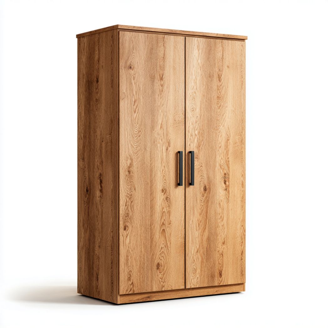 Armoire deux portes en bois de chêne naturel avec poignées métalliques noires-Rf Home Designer