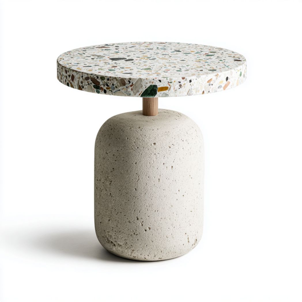Table d'appoint ronde avec plateau en terrazzo et base en béton-Rf Home Designer