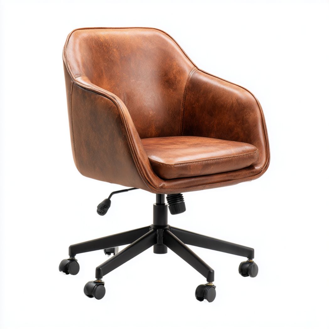 Chaise de bureau ergonomique en similicuir marron avec piètement noir-Rf Home Designer