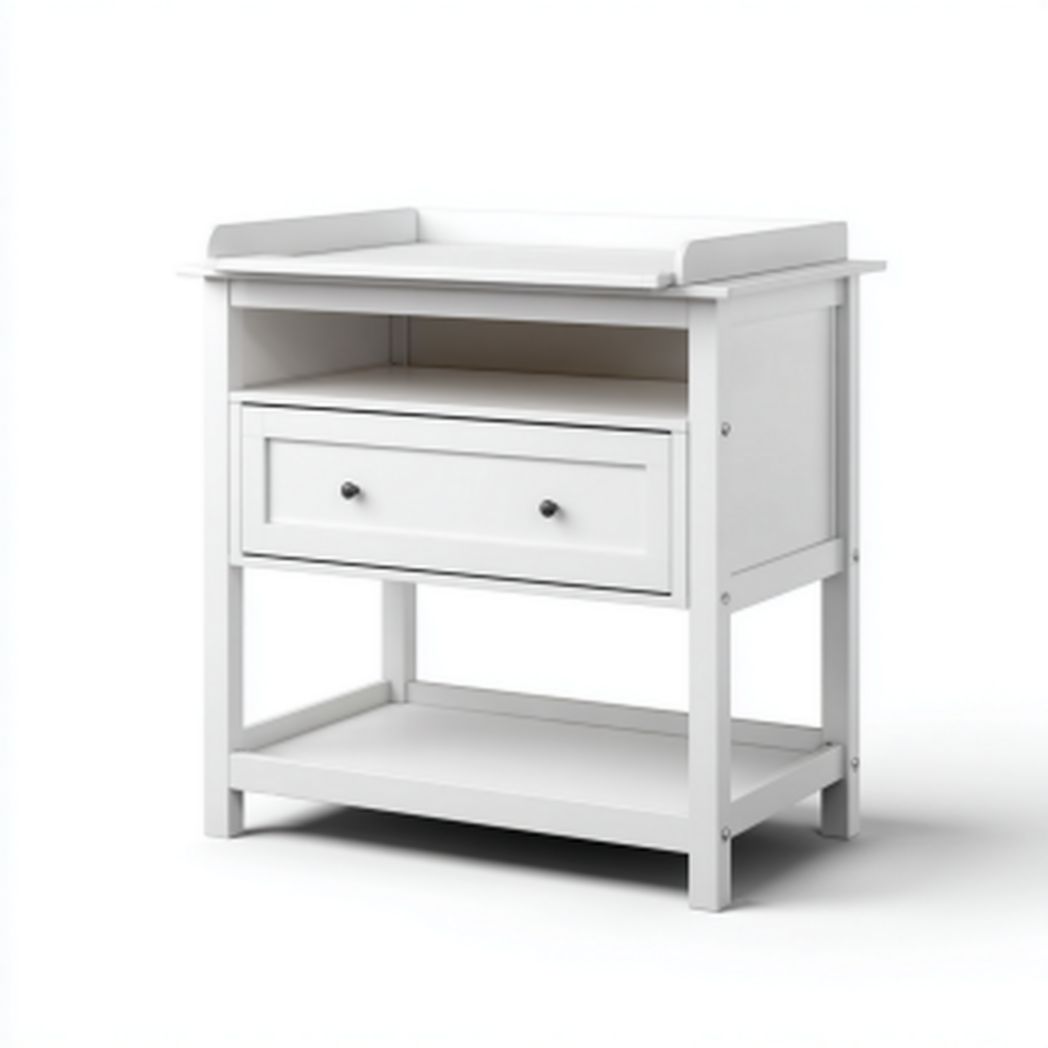 Table à langer blanche avec tiroir et étagère ouverte-Rf Home Designer