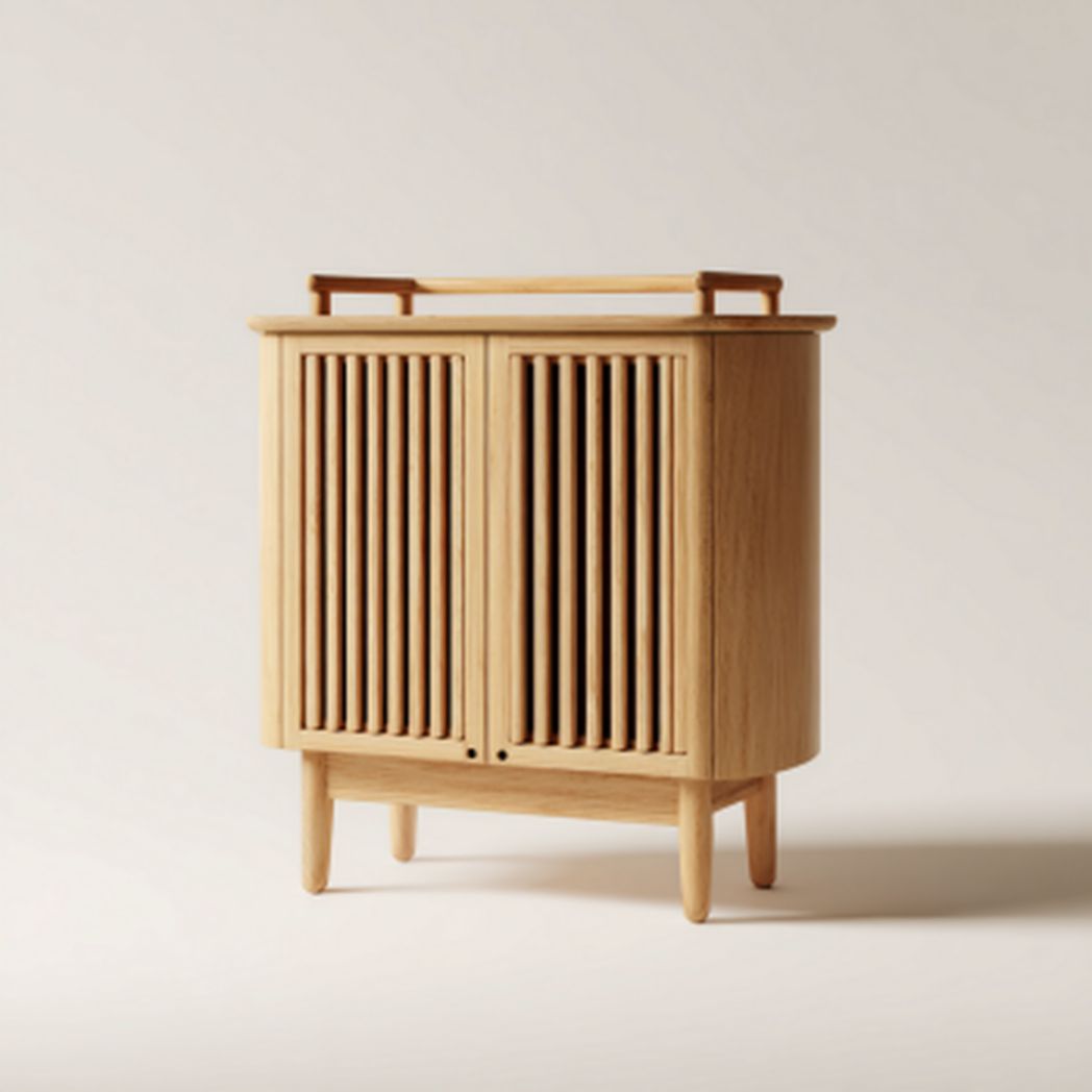 Table à langer en bois naturel avec portes à lattes verticales-Rf Home Designer