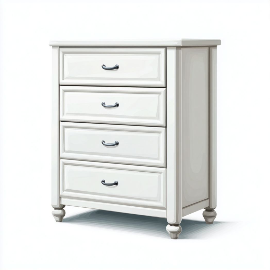 Commode à 4 tiroirs en MDF blanc avec poignées en métal