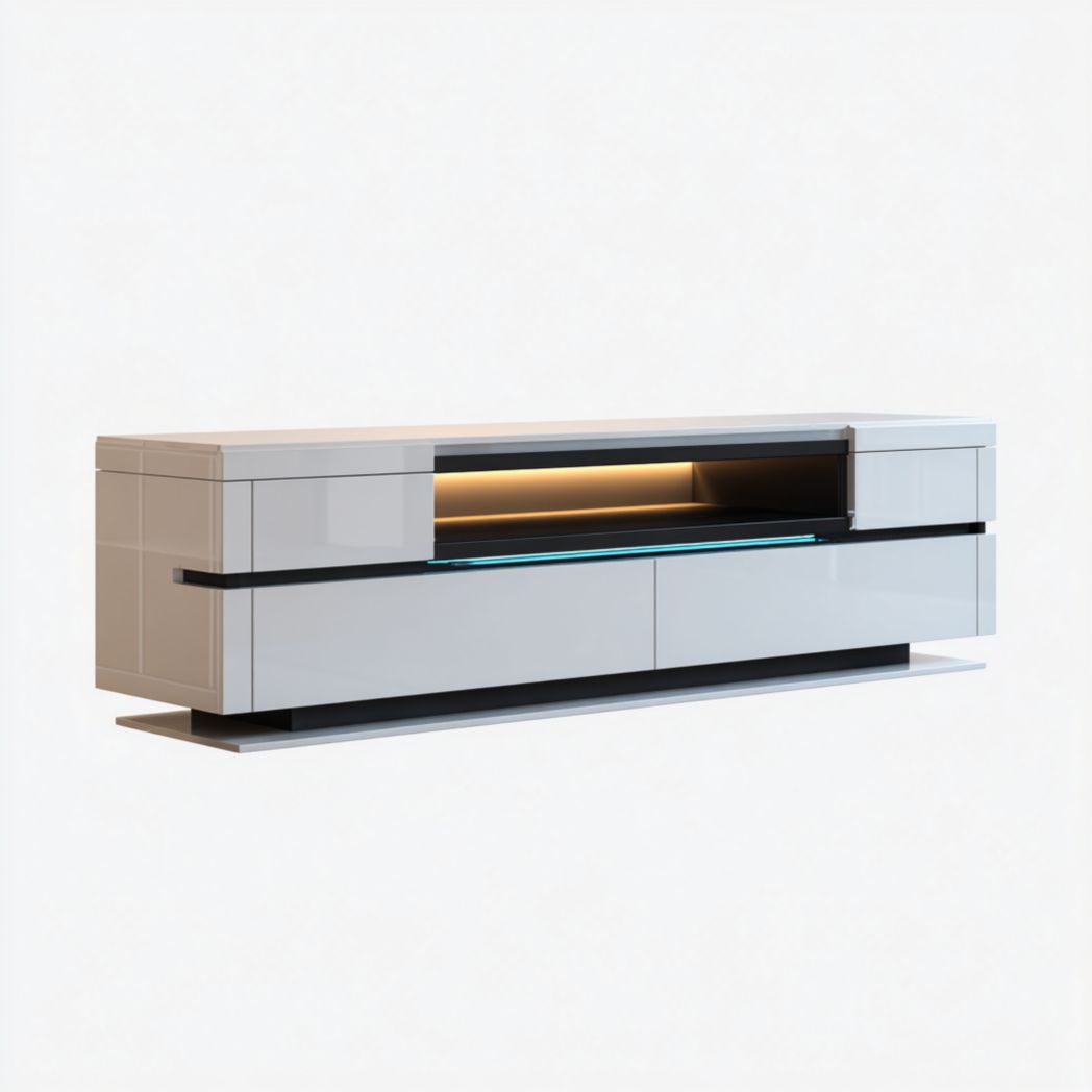 Meuble TV bas en MDF laqué blanc avec éclairage LED intégré